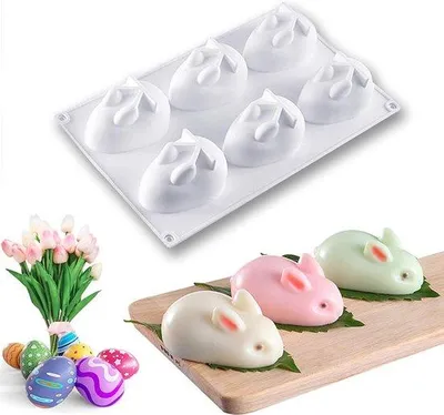 Produktbild von Silikon-Hasenform für Ostern, 6-Kavitäten, antiaanbakhärtbar