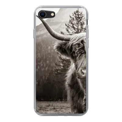 Produktbild von MuchoWow® Handyhülle Schutzhülle Hülle für iPhone SE 2020 Scottish Highlander - Stier - Schwarz - Weiß Silikon Softcase Handy Hülle - Kartenbesitzer