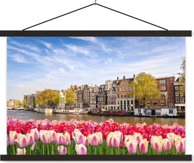 Produktbild von MuchoWow® Textilposter Skyline - Grachten - Amsterdam 60x40 cm mit schwarzem Rahmen - Hölzernes