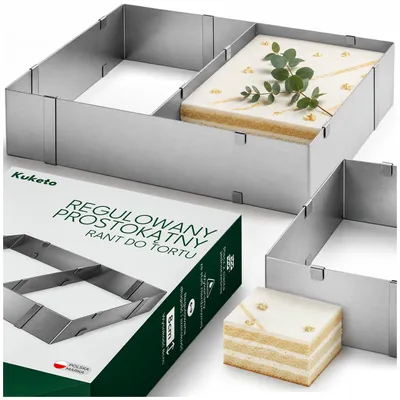 Produktbild von Kuketo | Verstellbarer Rechteckiger Tortenring Mit Trennwand – Backrahmen Aus Edelstahl 28,5–53 × 18,5–35 × 8 cm