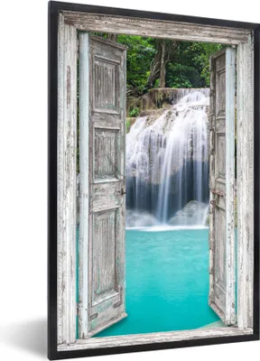 Produktbild von MuchoWow® Gerahmtes Poster Aussicht - Wasserfall - Natur - Landschaft 40x60 cm - Poster mit Schwarzem Bilderrahmen Wandposter Rahmen Foto Bilder - Papierdruck - Wandbilder