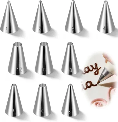 Image de Petites buses de décoration - Coffret de 10 - Ensemble de petites buses rondes en acier inoxydable - Idéal pour les cupcakes
