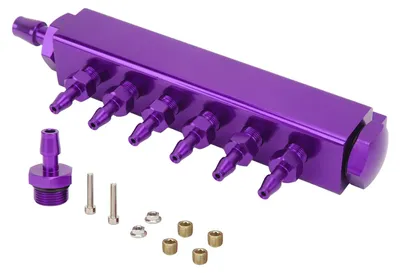 Image de Kit de collecteur d'admission à bloc à vide à 6 ports, raccord NPT 1/8 po, entrée et sortie NPT 1/2 po, universel pour turbos de voitures et camions, violet