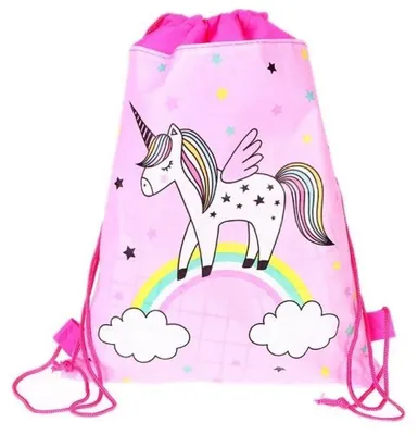 Produktbild von Rosa Schuhbeutel mit Einhorn und Regenbogen 35 x 27 cm
