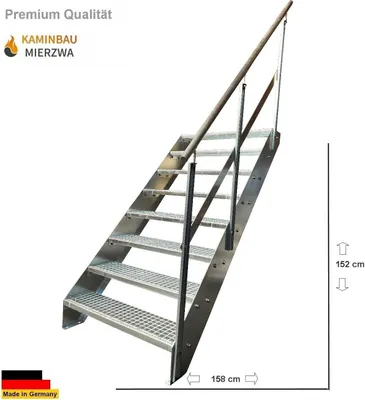 Immagine prodotto di Scala in acciaio a 8 gradini con ringhiera a destra - Zincato - (L x A x P) 100 x 152 x 158 cm