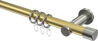 Produktbild von Interdeco Gardinenstange / Vorhangstange Messing-Optik / Edelstahl-Optik, Typ Platon Santo (Kappe), 20 mm Ø 1-läufig, 360 cm