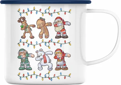 Produktbild von Trendation - Weihnachten Emaille Tasse Weihnachtsmann für Kinder WeihnachtsEmaille Tasse Lustig Geschenk Becher Jungs Jungen Mädchen Cute Rentier Lebuchenmann Weihnachtsmann Eisbär (Blau)