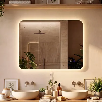 Obrázok produktu pre Zrkadlo do kúpeľne s osvetlením, model Palmiro | Farba: číre/sklo | Rozmery: 80 x 3 x 60 cm