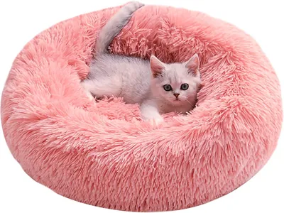 Produktbild von Katzenbett, Hundebett, rund, für Katzen und Hunde, Plüsch-Haustierkissen, weiches Donut-Katzenbett für Katzen, kleine und mittelgroße Hunde