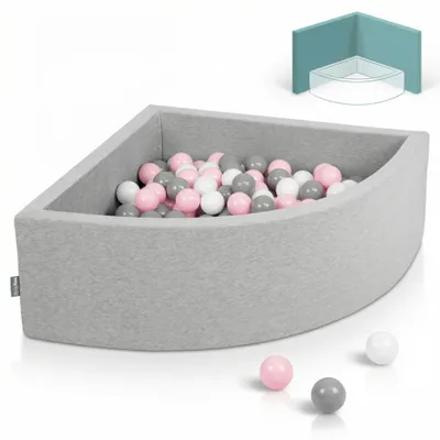 Produktbild von KiddyMoon Kinder bällebad Ecking 90x30cm mit 200 Bunte Plastikbälle ∅7cm - Für Baby zimmer Bällepool Rund Bällebäder schaumstoff - Hellgrau