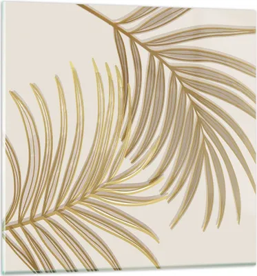 Produktbild von Bilder auf glas - Einteilig - Golden Blätter Palmen - 70x70cm - Glasbilder - Wandbilder - Bilder - zum Aufhängen bereit - Wanddekoration aus Glas - Glas Bilder - Wandbild auf Glas - GAC70x70-4738
