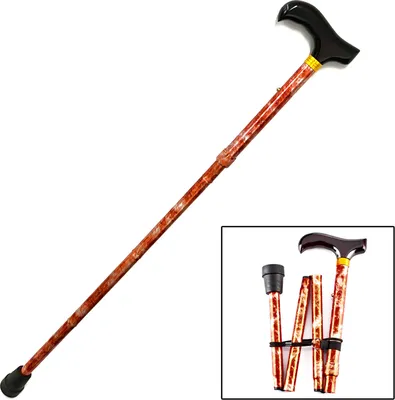 Produktbild von Gehstock Faltbar Aluminium Höhenverstellbar 81-92 cm Gehstütze Holzdesign Spazierstock Gehhilfe mit Holzgriff Wanderstock Kupferfarben