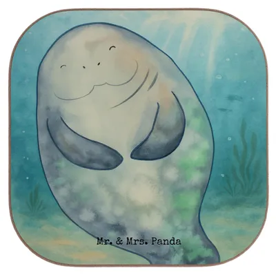 Produktbild von Mr. & Mrs. Panda Tassenuntersetzer Seekuh Happy Design - Weiß - Geschenk, Neustart, Meer, Selbstliebe, Achtsamkeit, gläseruntersetzer, Coaster, Untersetzer Gläser, für