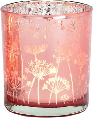 Teelichtglas Pusteblume in Rosa/Silber verspiegelt, 80 mm