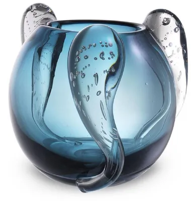 Produktbild von Casa Padrino Luxus Deko Glas Vase Blau Ø 23 x H. 24 cm - Elegante mundgeblasene Blumenvase - Luxus Deko Accessoires
