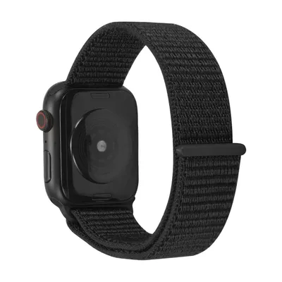 Produktbild von Nylon Armband für Apple Watch Series 6 mit 44mm in Schwarz verstellbares elastisches Stoff Sport Band, passend für iWatch
