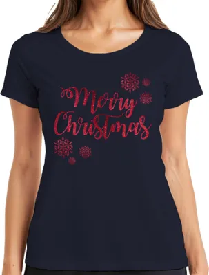 Produktbild von Merry Christmas Schneeflocken - Weihnachten Weihnachtsgeschenk Christmas Damen T-Shirt, Navy, L