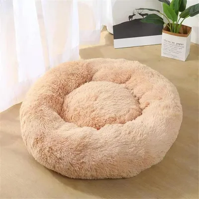 Immagine prodotto di Cuccia per cani, cuccia per gatti, morbida e rotonda in peluche, cuscino a forma di ciambella, comoda cuccia per animali domestici (50 cm, beige)