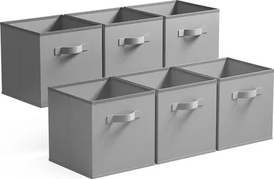 Immagine prodotto di Cestini portaoggetti in tessuto grigio set di 6 26,7 x 26,7 x 28 cm - Kallax scaffali scatole pieghevoli