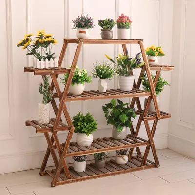 Immagine prodotto di FATIVO Scaffale per fiori da balcone in legno massello, 8 ripiani, scaffale per piante 95 × 105,5 × 25 cm, scala per fiori per interni e soggiorno