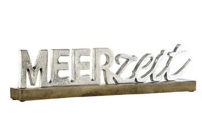Immagine prodotto di Gilde Schriftzug, "Meerzeit", Aluminium, Mangoholz, naturfarben, silberfarben, VE 2, L. 48 cm, B. 5 cm, H. 11 cm 48236 4009079482362