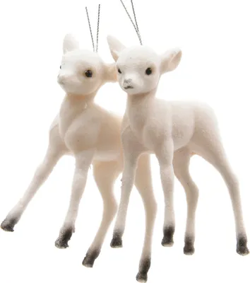 Produktbild von Christbaumschmuck Kunststoff / Samt Rehkitze 7cm weiß, 2 Stück