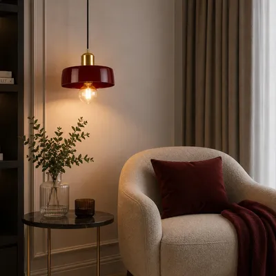 Produktbild von Opviq, Moderne Pendelleuchte Burgunder, Metall, Ø30 H:19 cm, E27, IP20 | 100% Melamin