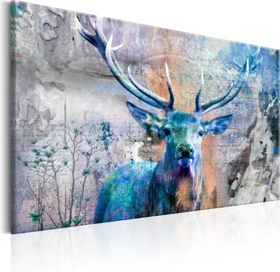 Produktbild von Modernes Wandbild Hirsch 90x60 - 1 Teile Bilder Fotografie auf Vlies Leinwand Foto Bild Dekoration Wand Bilder Kunstdruck Tiere Abstrakt g-C-0060-b-d