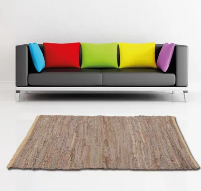 Produktbild von Flickenteppich Lederteppich Teppich  strapazierfähig ( 70 x 180cm / Beige)