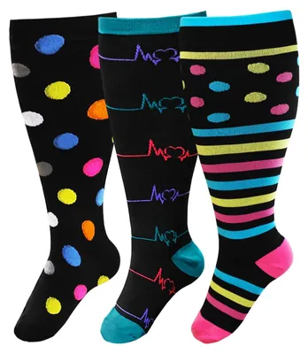 Immagine prodotto di Elzusha - Calze a compressione, taglia grande, per uomo e donna - confezione da 3 paia, ideali per viaggi e sport