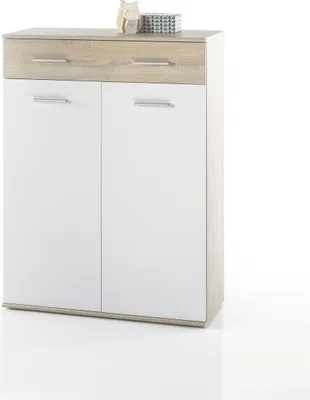 Produktbild von Schuhschrank "MANOLO" Kommode Flurschrank Dielenschrank braun weiß Schubkasten 90 cm
