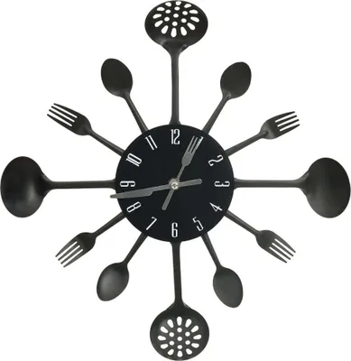 Produktbild von vidaXL Wanduhr mit Löffel und Gabel Design Schwarz 40 cm Aluminium
