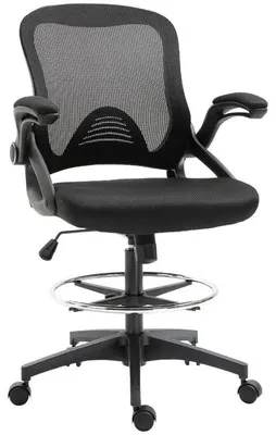Obrázok produktu pre Ergonomická kancelárska stolička – stolička k písaciemu stolu s podnožkou – sieťová opierka chrbta – nastaviteľná výška – podrúčky – polstrované sedadlo – otočná o 360° – čierna