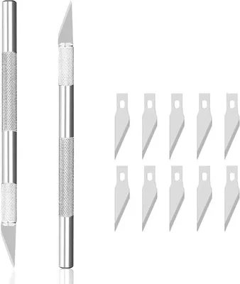 Produktbild von Skalpell 2 Stück Skalpell Basteln Set,10x Ersatzklingen - Bastelmesser Extra Scharf,für Bastelmesser Cuttermesser Hobbymesser Schnitzmesser