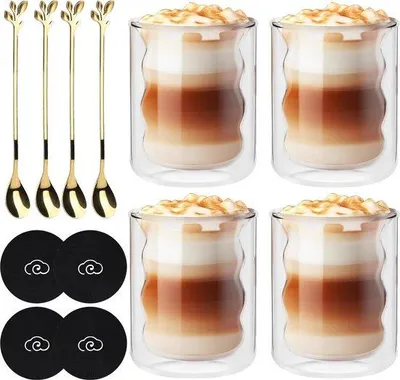 Productafbeelding van Dubbelwandige glazen set, 4-delig - 200 ml - voor latte macchiato, cappuccino en thee