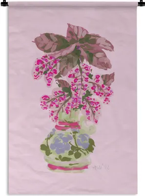 Produktbild von MuchoWow® Wandteppich Wandbehang Blumen - Vase - Rosa - Pflanzen 90x135 cm Tapisserie Dekoration Wandtuch - Baumwolle - Wandskulptur