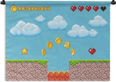 Produktbild von MuchoWow® Wandteppich Wandbehang Spiele - Retro - Spielhalle 120x90 cm Tapisserie Dekoration Wandtuch - Wohnen - Aufhänger für die Wand