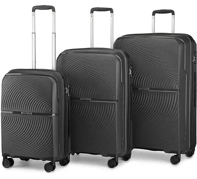 Produktbild von Kofferset - 3-teiliges Hartschalen-Set - Handgepäck, mittelgroßer und großer Koffer - 4 leise 360°-Rollen - Robust - Schwarz