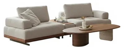 Immagine prodotto di Set da salotto in stile moderno, rivestimento in tessuto, colore beige, divano morbido