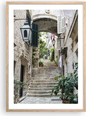 Produktbild von Gerahmtes Poster - Rahmen in heller Eiche - Kroatien Treppe Dubrovnik - 50x70 cm - Wand Bild - Wanddeko - Wandbilder - Kunstposter - Wandposter - Bilderrahmen - Bilder - Kunstdruck - P2NPA50x70-5150