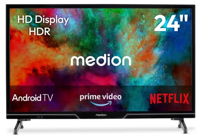 Produktbild von MEDION 59,8 cm (24 Zoll) HD Fernseher (Android TV, Smart TV, HDR, Prime Video, PVR, Bluetooth, MD 824100)