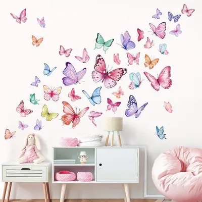 Produktbild von wondever Wandtattoo Aquarell Schmetterlinge Rosa Wandaufkleber Bunt Schmetterling Mädchen Wandsticker Wanddeko für Mädchenzimmer Kinderzimmer Babyzimmer