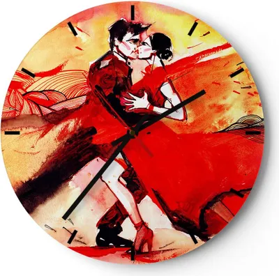Produktbild von Wanduhr - Rund - Glasuhr - tanzen sie - 30x30cm - Schleichendes Uhrwerk - Lautlos - zum Aufhängen bereit - Dekoration Modern - Wanddekoration aus Glas - C3AR30x30-3731