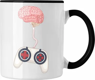 Produktbild von Trendation - Zocker Tasse Geschenk Grafik für Gamer Gehirn Controller Grafiken für Jungs (Schwarz)