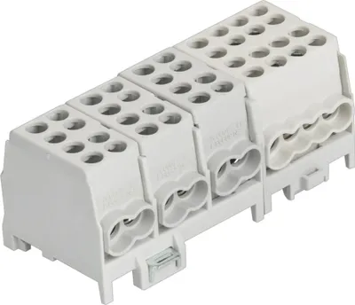 Image de Borne de dérivation pour ligne principale Pollmann, 4 pôles, 4 entrées 2x25², 3 sorties 2x16², 1 sortie 6x16 mm², 1 pièce.
