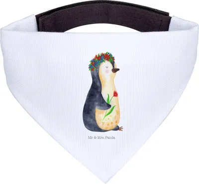 Produktbild von Mr. & Mrs. Panda Bandana Pinguin Blumen - Weiß - Geschenk, Hunde Hals Tuch, Halstuch für Hund, Schal, Dreieckstuch, Hundehalstuch, Blumenliebe, Ziele, Liebeskummer