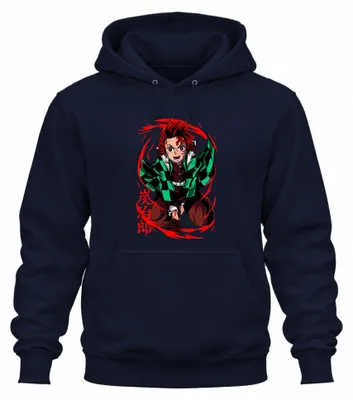Produktbild von Tanjiro Kimetsu no Yaiba Sonnenatem Hinokami Anime Hoodie Kapuzenpullover, Navy, L