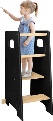 Produktbild von Lernturm für Kinder,Learning Tower aus Holz,Montessori Entdeckerturm Stehhilfe Küchenhelfer Umkippschutz für Küche/Arbeitsplatte 90x42x40cm Schwarz