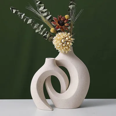 Produktbild von 2er Keramik Vase, Pampasgras Vasen matt, Dekovase, Handgefertigte Getrocknete Blumenbehälter, Boho Blumenpflanzenbehälter, Kunsthandwerk Ornamente