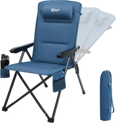 Imagen del producto de Silla de camping plegable, con respaldo alto, ajustable en 3 posiciones, con capacidad de carga de hasta 160 kg, ideal para actividades al aire libre